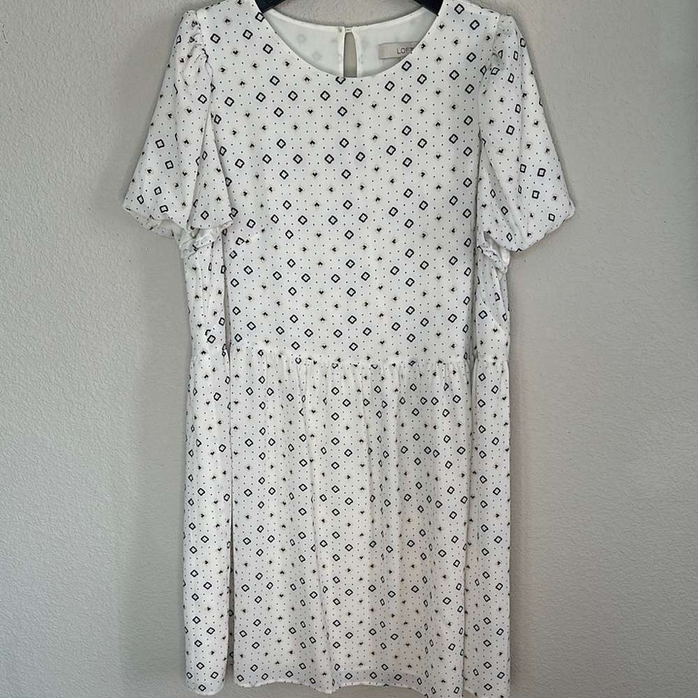 LOFT White and Black Patterned Top